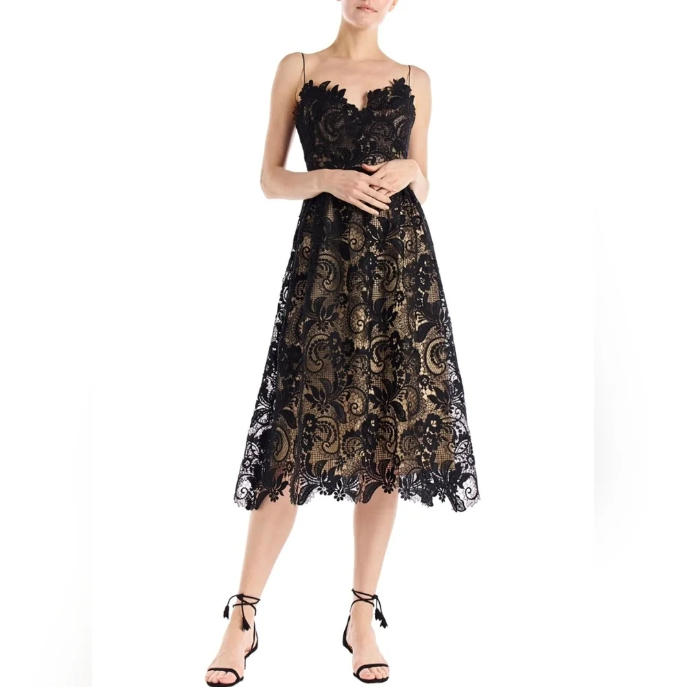 NWT Monique Lhuillier Lace Spaghetti Strap Silk-Lined Dress Size 4 - Picture 1 of 6